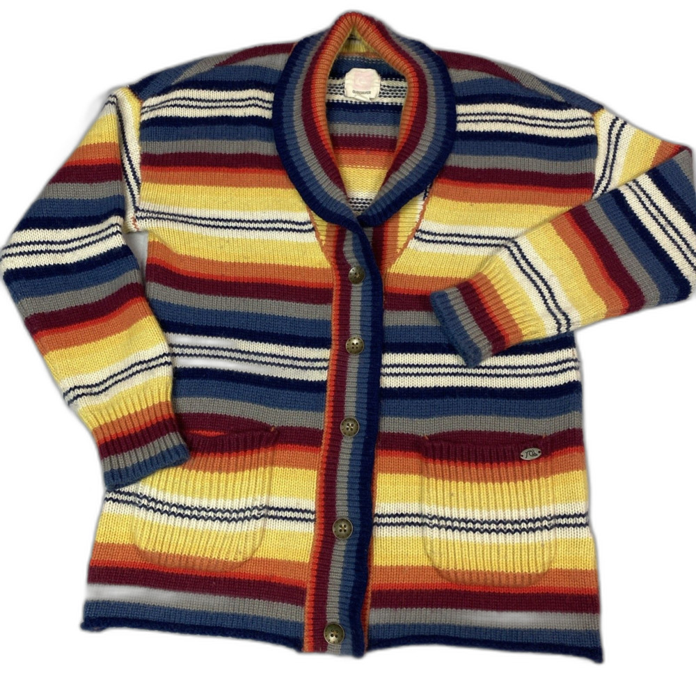 Quiksilver Cardigan Button Up Sweater Womens Medium Multicolor Striped Knit Top